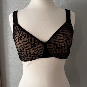 OLGA by Warners Sheer Leaves Minimizer Bra 34DD Black Nude Beige 35519 Comfort
